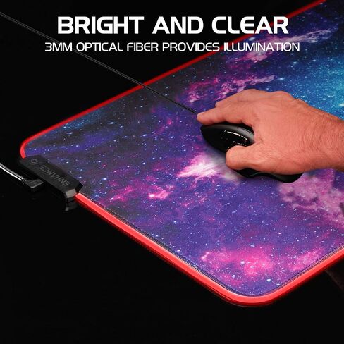 تعزيز وسادة الماوس للألعاب XXL LED - حصيرة مكتب لوحة المفاتيح 2XL مع 7 ألوان RGB ، 3 أوضاع ملونة ، سطح تتبع مقاوم للماء ، قاعدة مطاطية غير قابلة للانزلاق (مجرة) - موسعة موسعة - 32 × 14 بوصة in Saudi Arabia