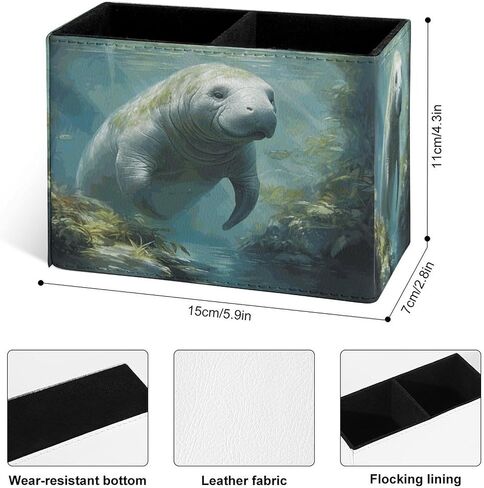 Famame Cute Manatee Pencil Holder for Desk, Leather Desktop Container Pen Cup Storage Study Table Pen Organizer Makeup Brush Holder for Classroom Office Home in Saudi Arabia