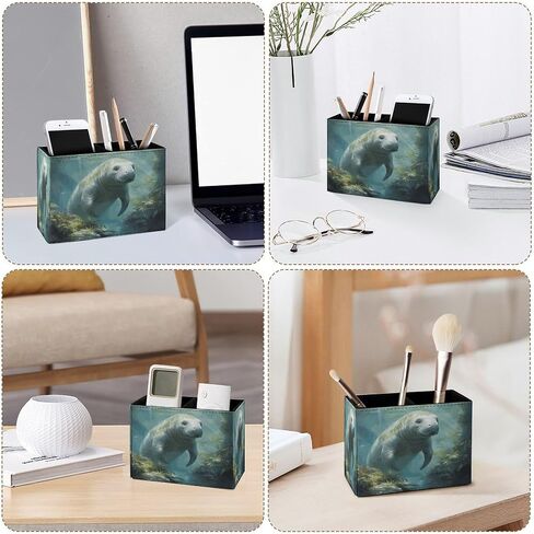 Famame Cute Manatee Pencil Holder for Desk, Leather Desktop Container Pen Cup Storage Study Table Pen Organizer Makeup Brush Holder for Classroom Office Home in Saudi Arabia
