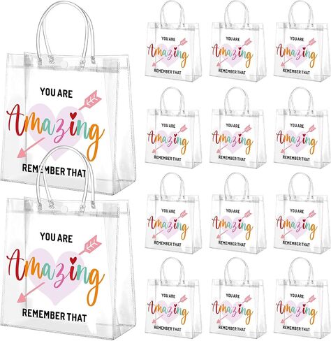 Dansydaisy 20 Pcs Inspirational Gifts Bulk for Women Clear PVC Thank You Gift Bags Reusable Goodie Bags with Handles for Mother's Day Wedding 7.87 x 7.87 Inch(You Are Amazing Remember That) in Saudi Arabia