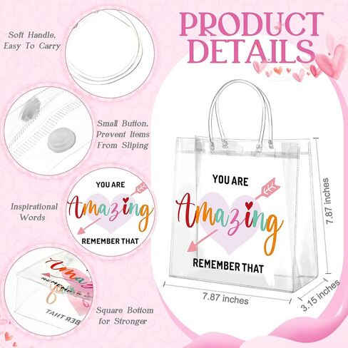 Dansydaisy 20 Pcs Inspirational Gifts Bulk for Women Clear PVC Thank You Gift Bags Reusable Goodie Bags with Handles for Mother's Day Wedding 7.87 x 7.87 Inch(You Are Amazing Remember That) in Saudi Arabia
