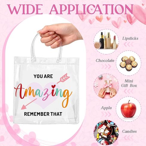 Dansydaisy 20 Pcs Inspirational Gifts Bulk for Women Clear PVC Thank You Gift Bags Reusable Goodie Bags with Handles for Mother's Day Wedding 7.87 x 7.87 Inch(You Are Amazing Remember That) in Saudi Arabia