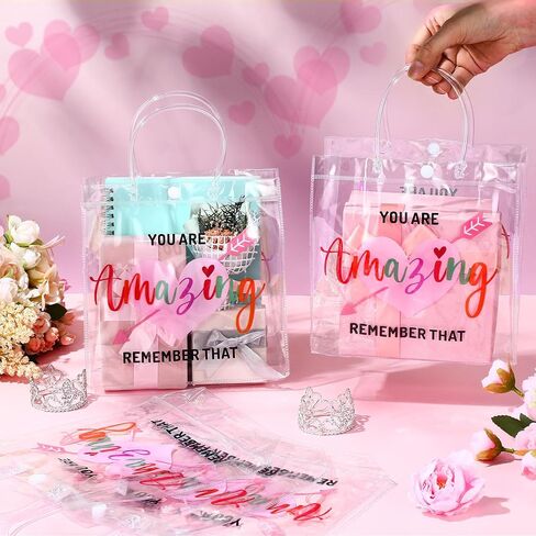 Dansydaisy 20 Pcs Inspirational Gifts Bulk for Women Clear PVC Thank You Gift Bags Reusable Goodie Bags with Handles for Mother's Day Wedding 7.87 x 7.87 Inch(You Are Amazing Remember That) in Saudi Arabia