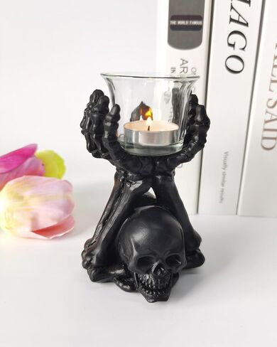 Gothic Candle Holder & Hand Jewelry Holder – Skeleton Hand Organizer for Rings, Bracelets, Necklaces | Heavy-Duty Polyresin Display, Dark Decor Gothic Home Office in Saudi Arabia