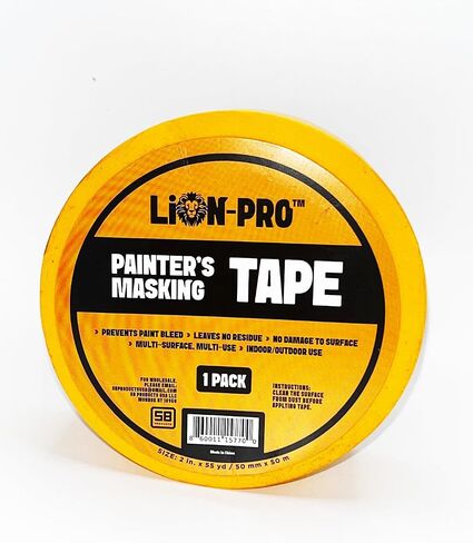 Lion-Pro™ Painter's Masking Tape, 2 Inch Wide (2 in. x 55 Yds), Professional-Grade, High Adhesion, Ideal for Multi-Surface Use, 1 Roll (1, Chrome Yellow, 2 INCH) in Saudi Arabia