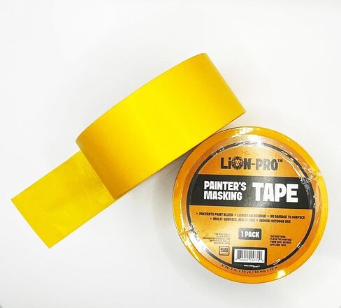 Lion-Pro™ Painter's Masking Tape, 2 Inch Wide (2 in. x 55 Yds), Professional-Grade, High Adhesion, Ideal for Multi-Surface Use, 1 Roll (1, Chrome Yellow, 2 INCH) in Saudi Arabia