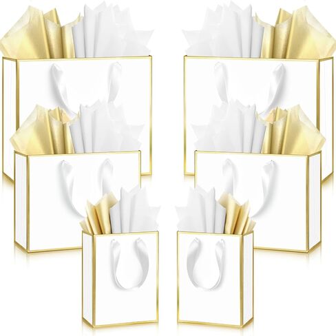 Yeaqee 12 Sets Metallic Paper Gift Bags with Handle Tissue Paper Include 8", 10" and 13" Thank You 5 Senses Gift Bags for Him Her Graduation Wedding Bridal Baby Shower Groomsmen Favor(Navy Blue, Gold) in Saudi Arabia