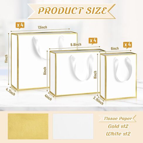 Yeaqee 12 Sets Metallic Paper Gift Bags with Handle Tissue Paper Include 8", 10" and 13" Thank You 5 Senses Gift Bags for Him Her Graduation Wedding Bridal Baby Shower Groomsmen Favor(Navy Blue, Gold) in Saudi Arabia