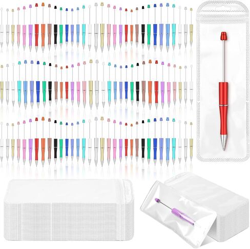 300 Pcs DIY Beadable Pens Kit, Plastic Beaded Pens Bulk with Refills & Bags, Black Ink - School Supplies, Office Accessories,Decorative Items for Students & Teachers(Assorted Colors) in Saudi Arabia