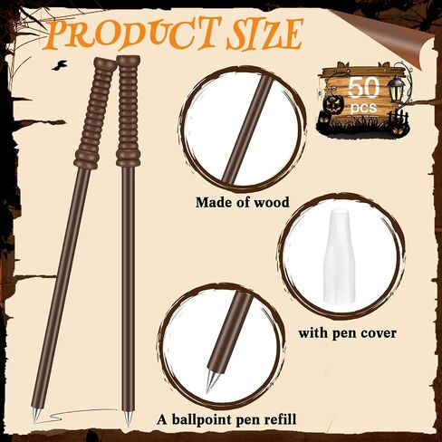 COLARR 50 PCS Wizard Wands perppoint Pen مع قبعة هالوين القلم بأقلام أسطوانية للأطفال معالجات الحفلات اللوازم الأطفال. in Saudi Arabia