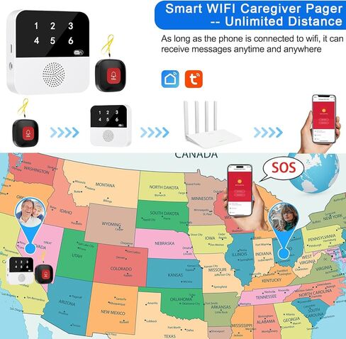 WiFi Caregiver Call Button Emergency SOS Alert Call Button Life Alert for Seniors no Monthly Fee with Fall Detection Waterproof Panic Button for Elderly Seniors Patients at Home in Kuwait