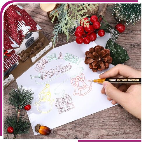 12-Color Outline Markers, Double Line Shimmer Glitter Marker for Art, Drawing, Outline Pens Metallic Markers for DIY Cards, Art Supplies in Saudi Arabia