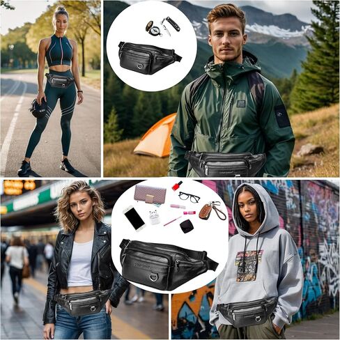 حقيبة خصر جلدية أصلية للرجال من الجلد Fanny Pack، رياضية أثناء السفر والمشي لمسافات طويلة in Kuwait