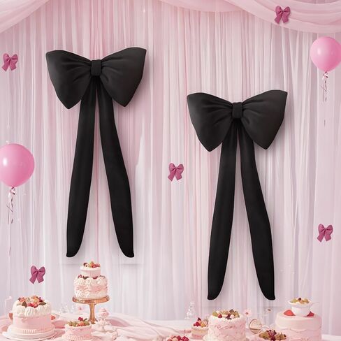 Black Bow Birthday Decorations Coquette Party Backdrop 2 Pcs Big Bow Themed Wall Decor for Room Large Door Bows Ormanents Giant Wedding Bachelorette Baby Shower Bridal Christmas Tree Decoration in Saudi Arabia