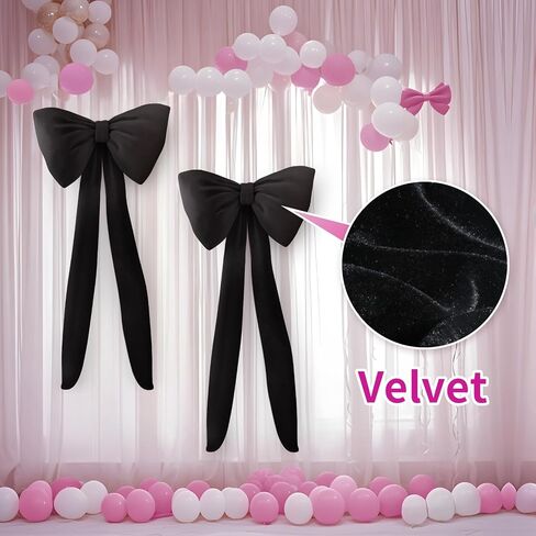 Black Bow Birthday Decorations Coquette Party Backdrop 2 Pcs Big Bow Themed Wall Decor for Room Large Door Bows Ormanents Giant Wedding Bachelorette Baby Shower Bridal Christmas Tree Decoration in Saudi Arabia