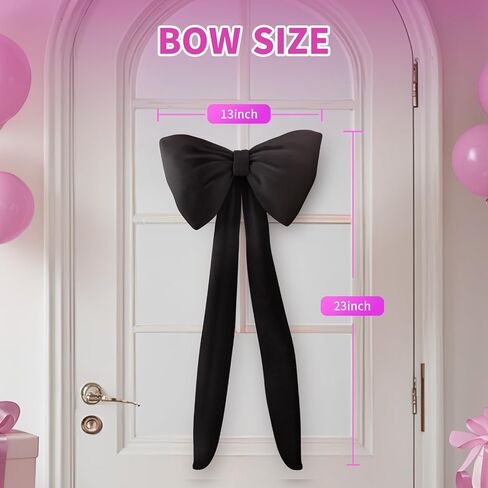 Black Bow Birthday Decorations Coquette Party Backdrop 2 Pcs Big Bow Themed Wall Decor for Room Large Door Bows Ormanents Giant Wedding Bachelorette Baby Shower Bridal Christmas Tree Decoration in Saudi Arabia