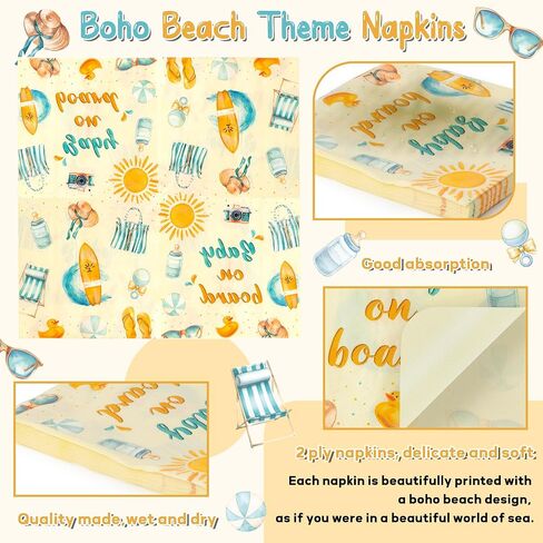 Surfboard Baby Shower Party Supplies - 96Pcs Baby on Board Plates Napkins Forks Tableware Set, Summer Boho Beach Themed Disposable Paper Plates Party Decoration for Birthday Table Decor, Serve 24 in Saudi Arabia