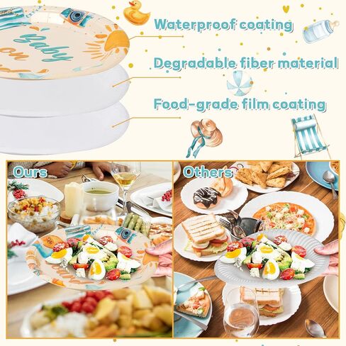 Surfboard Baby Shower Party Supplies - 96Pcs Baby on Board Plates Napkins Forks Tableware Set, Summer Boho Beach Themed Disposable Paper Plates Party Decoration for Birthday Table Decor, Serve 24 in Saudi Arabia