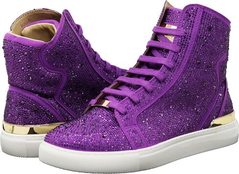 Enzo Romeo Men's Fashion High Top Crystal Shimmer Rhinestone Blink Flat Sneakers Shoes in Saudi Arabia