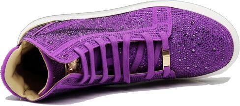 Enzo Romeo Men's Fashion High Top Crystal Shimmer Rhinestone Blink Flat Sneakers Shoes in Saudi Arabia