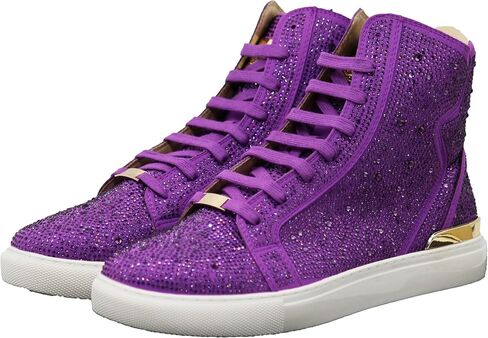 Enzo Romeo Men's Fashion High Top Crystal Shimmer Rhinestone Blink Flat Sneakers Shoes in Saudi Arabia