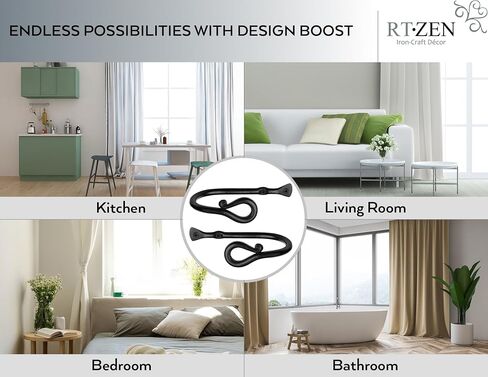 RTZEN White Small Curtain Holders for Wall - Farmhouse Curtain Hooks for Drapes - Creative White Curtain Tiebacks - Wrought Iron Drapery Curtain Holdbacks - Unique Metal Tie Backs for Curtains - 2 Pcs in Saudi Arabia