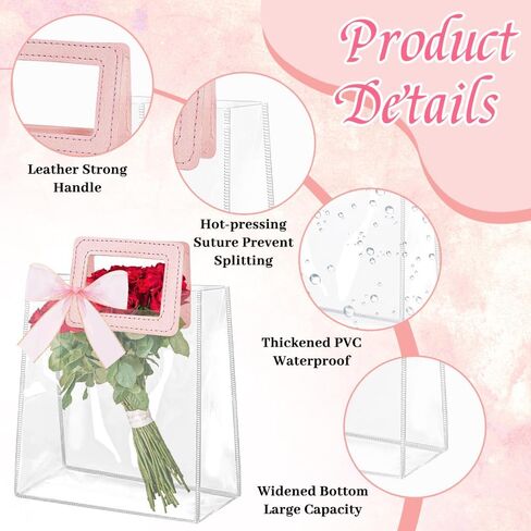 30Pcs Clear Gift Bags with Handles, Transparent PVC Gift Bag with Ribbon, Reusable Plastic Shopping Bags, Heavy Duty Gift Wrap Bags for Bridal Party Baby Shower Wedding Birthday (7x8x4In-Medium) in Kuwait