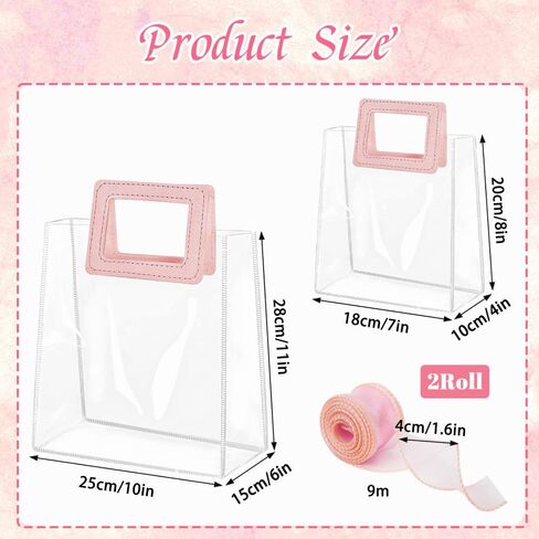 30Pcs Clear Gift Bags with Handles, Transparent PVC Gift Bag with Ribbon, Reusable Plastic Shopping Bags, Heavy Duty Gift Wrap Bags for Bridal Party Baby Shower Wedding Birthday (7x8x4In-Medium) in Kuwait