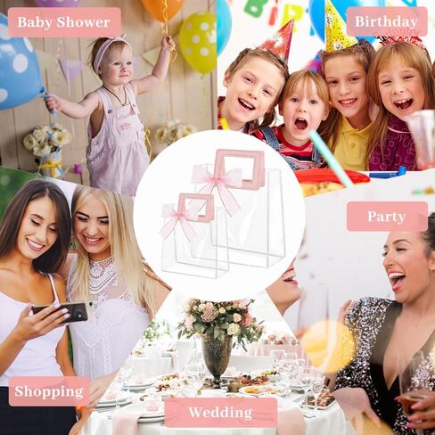 30Pcs Clear Gift Bags with Handles, Transparent PVC Gift Bag with Ribbon, Reusable Plastic Shopping Bags, Heavy Duty Gift Wrap Bags for Bridal Party Baby Shower Wedding Birthday (7x8x4In-Medium) in Kuwait