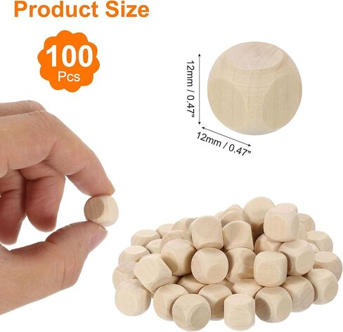uxcell 100 Pcs Blank Wooden Dice, 12mm/0.47inch Unfinished Wooden Cube Rounded Corners Square Block for DIY Craft Projects in Saudi Arabia