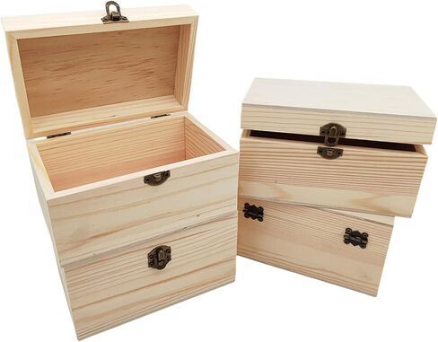 Anktily 4 Pack Unfinished Wooden Box, 6 x 4 x 3 inch Rustic Small Wood Box with Locking Clasp DIY Craft Storage Organizer Box for Home Table Decoration in Saudi Arabia
