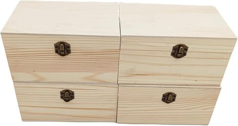 Anktily 4 Pack Unfinished Wooden Box, 6 x 4 x 3 inch Rustic Small Wood Box with Locking Clasp DIY Craft Storage Organizer Box for Home Table Decoration in Saudi Arabia