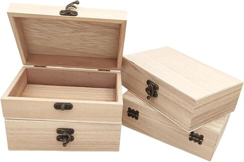 Anktily 4 Pack Unfinished Wooden Box, 6 x 4 x 3 inch Rustic Small Wood Box with Locking Clasp DIY Craft Storage Organizer Box for Home Table Decoration in Saudi Arabia