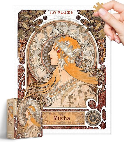 Plastic Jigsaw Puzzles for Adults 1200 Pieces - Alphonse Mucha - Zodiac Most Satisfying Table Games and Gifts No Puzzle Mat Required [H3638] in Kuwait