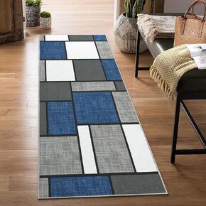 Area Rug 9x12 Machine Washable Rug Moroccan Area Rug Non Slip Indoor Floor Cover Low Pile Rug Large Rug for Living Room Bedroom, Navy