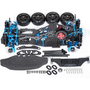 Metal Alloy & Carbon Fiber 1/10 RC Chassis Frame Kit Upgrade Components for Sakura D5 Mini+MR RC Flat Road Drift Car Body Frame Chassis Kit with 4 Wheels