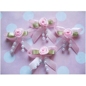 YYCRAFT 60 Satin Ribbon Bow w/Rose & Beads Appliques-Pink