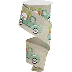 Expressions, 2.5" Bunny Carrots Truck Royal Ribbon: Natural (10 Yards) Truck Ribbon Easter RGA160218