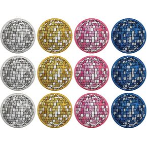 Bling Disco Ball Iron On Patch for Hats, 12Pcs Glitter Western Cowgirl Embroidered Patches Bulk, Fun Sew On Embroidery Patch for Party Dance Music Clothes Backpacks Bookbag Jackets Jeans Sweatshirts