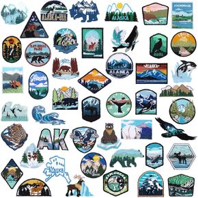 Hotop 48 PCS Alaska Iron on Patches Polar Bear Bear Whale Sea Seal Seal Seal Terfroidery Patches Patches for Clothing و Judricets و Joens و Acags و Dress و Hats Ticked Emblect