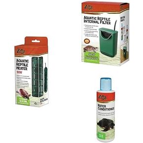 Zilla Aquatic Reptile 100 Watt Heater, Internal Water Filter and 8 oz Water Conditioner Bundle