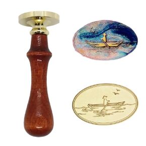 Wax Seal Stamp Kit Flat Engraving Brass Head with Wooden Handle for Wedding Invitation Sealing Gift Wrap Envelope(Lonely Boat)