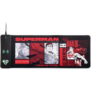 Power Idolz DC Comics Superman XL RGB Gaming Mat with 15W Wireless Charger | Customizable LED, Anti-Slip, Spill-Resistant