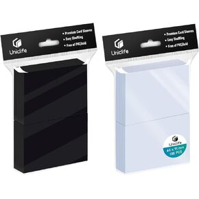 Uniclife 200 Counts Black and Clear MTG Card Sleeves Matte Back Trading Card Sleeves Baseball Card Sleeves Standard Sized Deck Card Protectors for Sports Cards Football Cards Game Cards Yugioh Cards