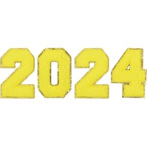uxcell 4pcs Glitters Chenille Number Patches 8.4cm / 3.3" Iron-On Embroidery Numbers for Team Uniforms Sports T-Shirts Hats Bags (Black, Number 2024)