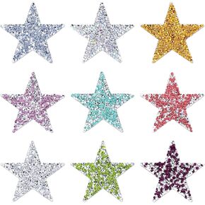 Grevosea 9 Pcs Star Iron on Patches, Glitter Rhinestone Applique Stickers Crystal Fabric Patch Stars Iron on Patches for Clothes Jeans Hats Backpacks DIY Clothing Repair