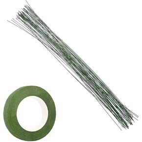 DECORA 1/2" Wide Dark Green Floral Tapes and 16 inch 22 Gauge Dark Green Floral Wire for Bouquet Stem Wrapping and Floral Crafts
