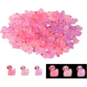 120pcs Luminous Mini Resin Ducks, Glow in The Dark Miniature Duck Figures Small Tiny Plastic Animals for Dollhouse Aquarium Decor Micro Garden Potted Landscape Home DIY Craft Gifts