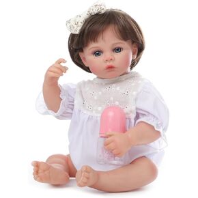 Lifelike Reborn Baby Dolls，18 Inch Smiles Silicone Baby Girl，Soft Vinyl Realistic Baby Doll Poseable Real Life Baby Dolls with Birth Certificate and Accessories Gift Set for Kids Age 3+