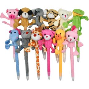 Maydahui 24 PCS Plush Animal Ballpoint Pen Cute Cartoon Fluffy Pens Bear Rabbit Duck Pig Dog Frog Style Blue Ink for School Party Supply